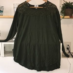 Olive shirt with lace detail
